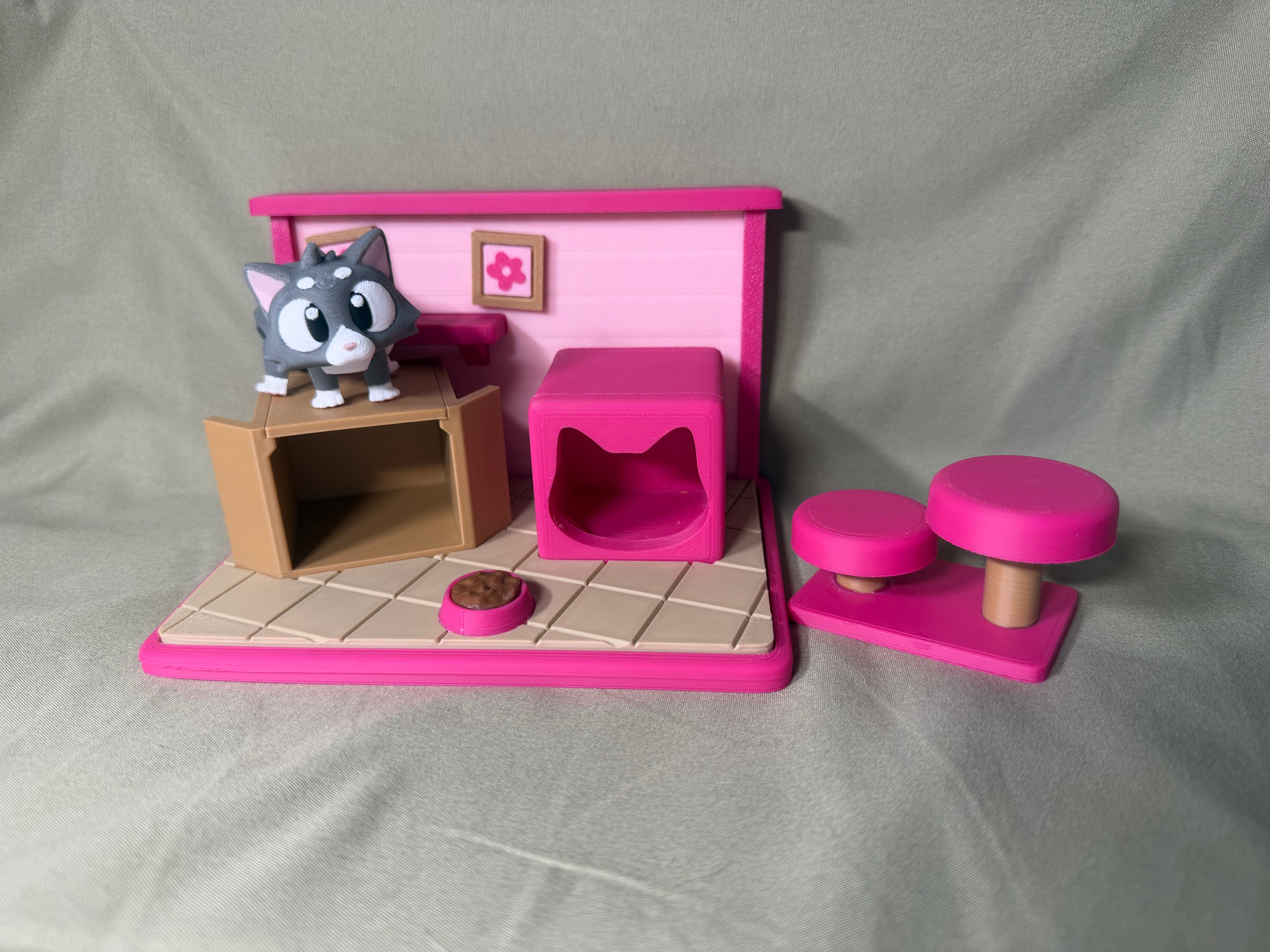 3D Printed Cat Playset With Cat Tower